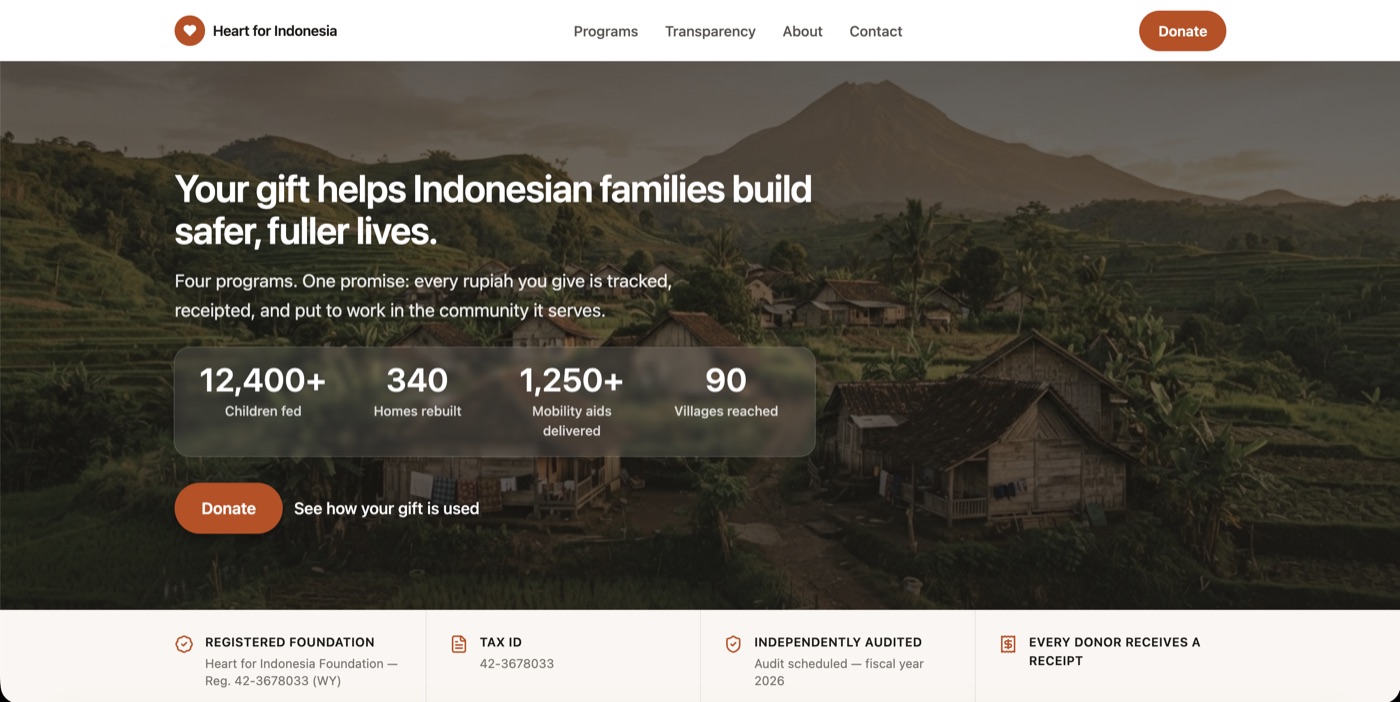 Heart for Indonesia website